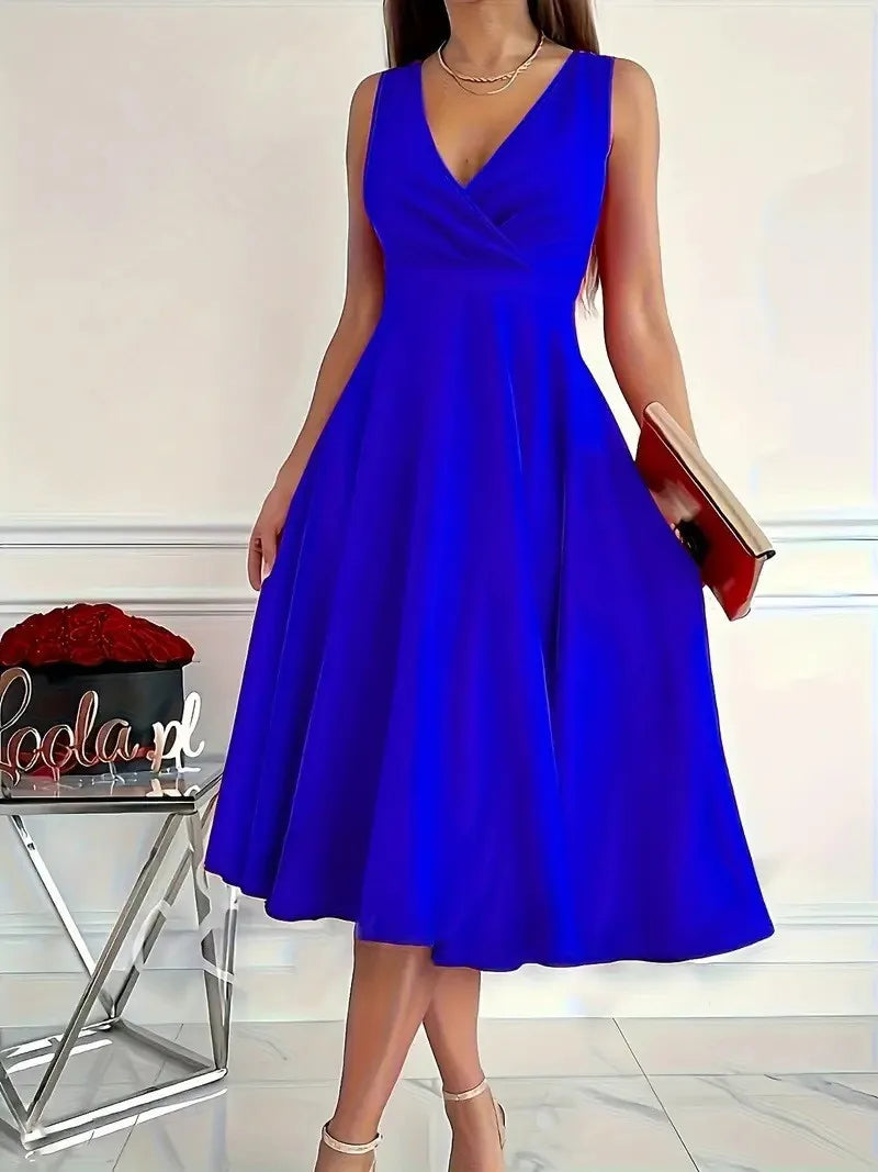 Summer Women's Dress V-neck Sleeveless Elegant Red Fashion Party Black Professional Temperament Evening Midi Skirt