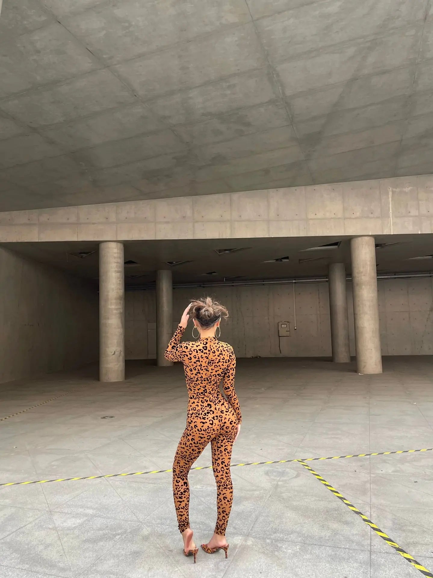 Y2k Hot Girl New Long Sleeve Bodycon Leopard Print Women Jumpsuit Sexy Sheer Mesh Bodysuits Catsuit Party Clubwear