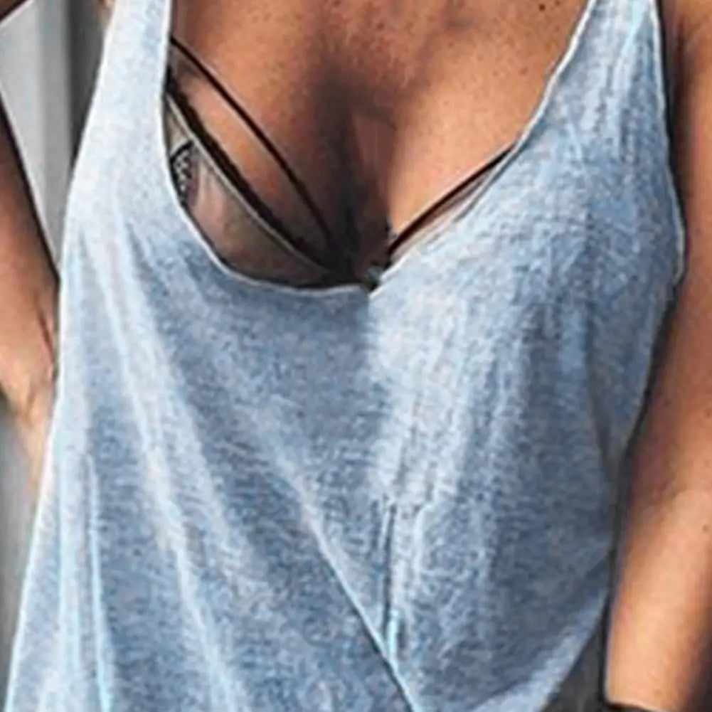 Women's U-Neck Sleeveless Loose Vest Top – Casual Solid Color Summer Cami