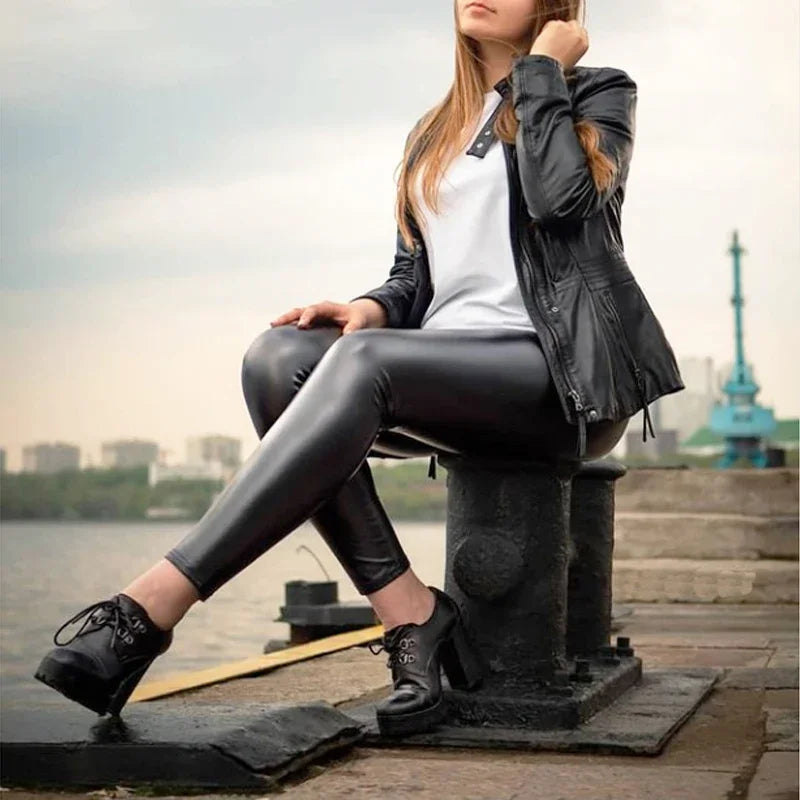 Black Leather Leggings Skinny Sexy Casual Pants Spandex Stretchy Legging Femme PU High Waist Leggings Women Push Up Leggins 3XL