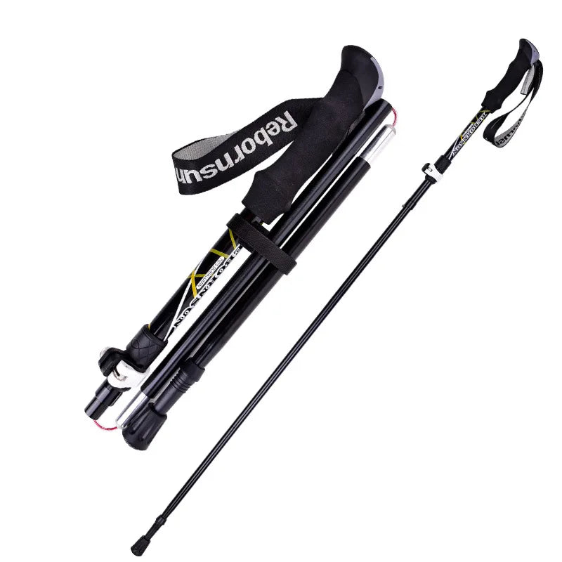 Folding Aluminum Alloy Hiking Cane Five Section Ultra Light Telescopic Outdoor Ultra Short Off-road Running Cane