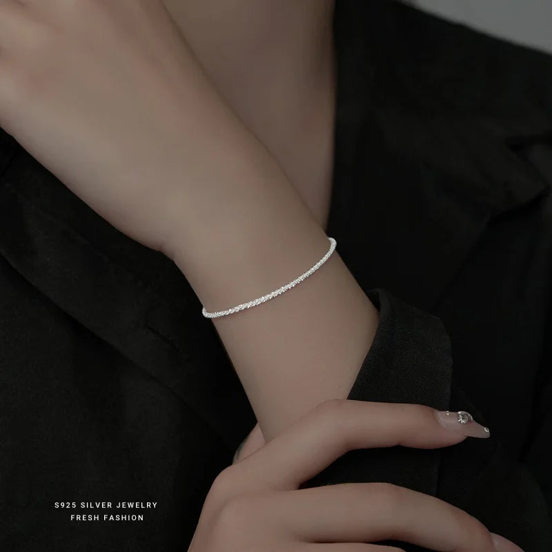 INZATT Real 925 Sterling Silver Sparkling Chain Pendant Choker Necklace for Women Light Luxury Minimalist Fine Jewelry