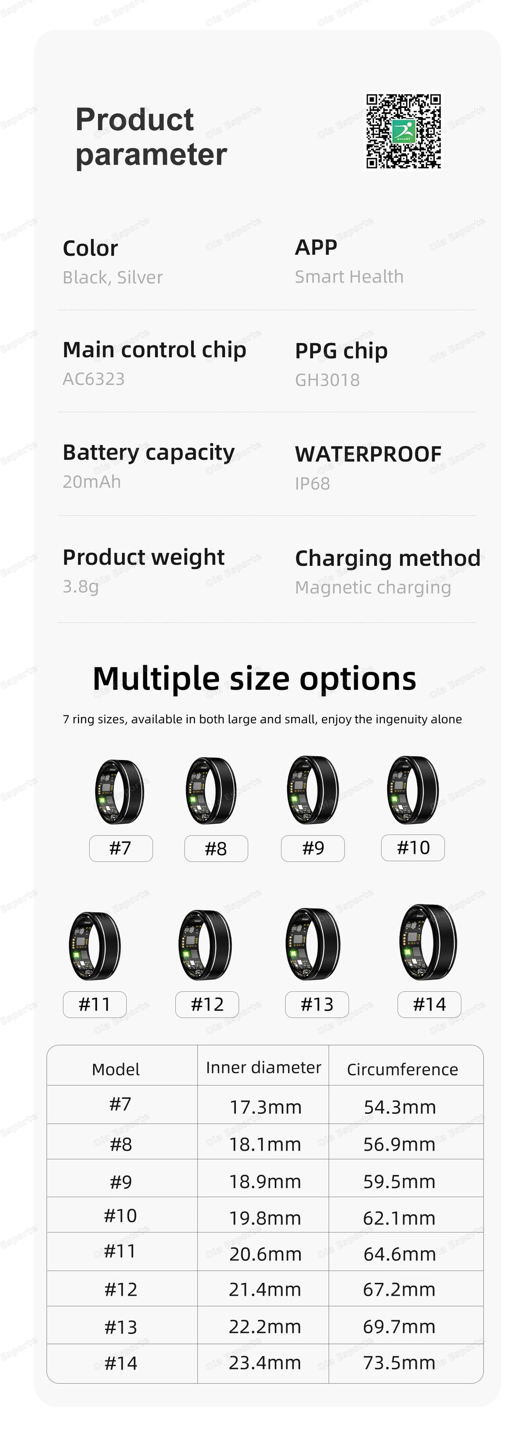 New Blood Pressure Sleep Health Monitor Smart Ring Sport Remote Camera smartring IP68 Waterproof Care for family Rings Men Women