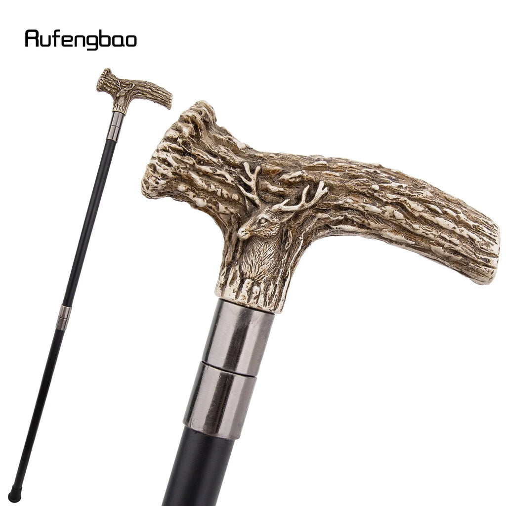 White Resin Deer Tree Root Head Walking Cane Fashion  Stick Gentleman  Cosplay Cane Knob Crosier 94cm  Performance Stage Cane