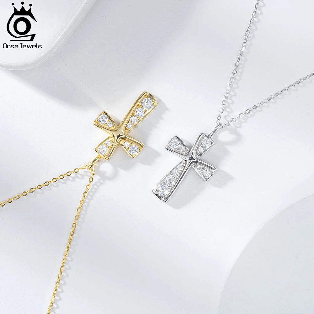 Cross Pendant Necklace | CZ Stones & 925 Sterling Silver | Gold & Silver