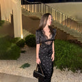 Eelgant Dresses For Women Patchwork Lace Floral V-Neck Short Sleeves Slim Fit Bodycon Trend Sheath Femlae Vestidos Robes