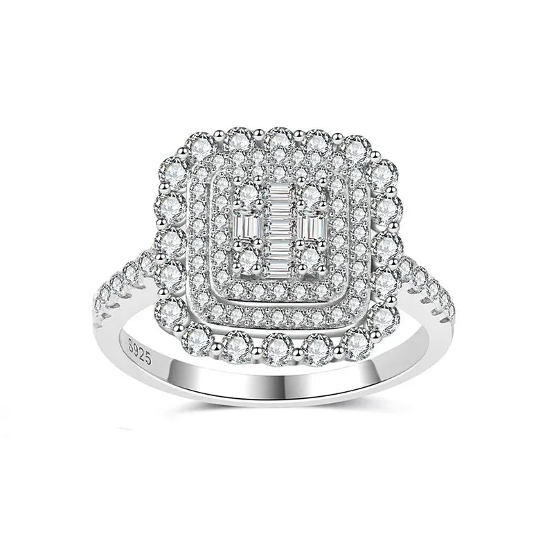 Gorgeous Moissanite Ring for Women S925 Silver Plated 18K Gold Muti Halo Diamond Luxury Wedding Party Fine Jewelry