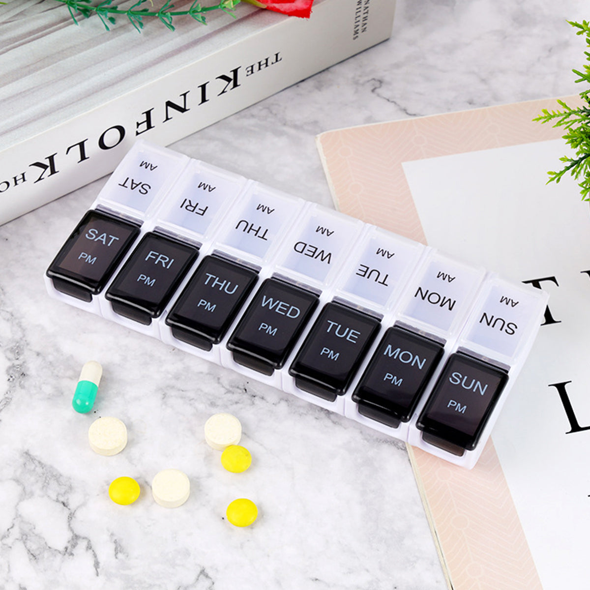 Pill Organizer Box AM PM Pill Distribution Container Portable Travel Tablets Vitamins Medicinel Cases Box Fish Oil/Supplements