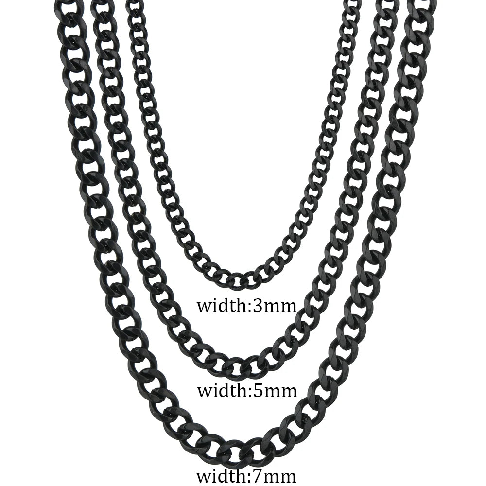 Stainless Steel Cuban Link Chain — 3, 5 or 7mm in Black, Gold or Silver Tone | 40/50/60cm, Unisex
