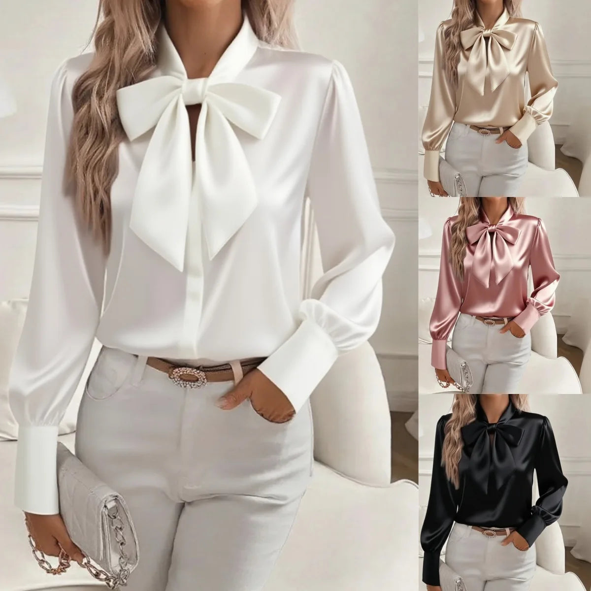 Satin Bow Blouse for Women