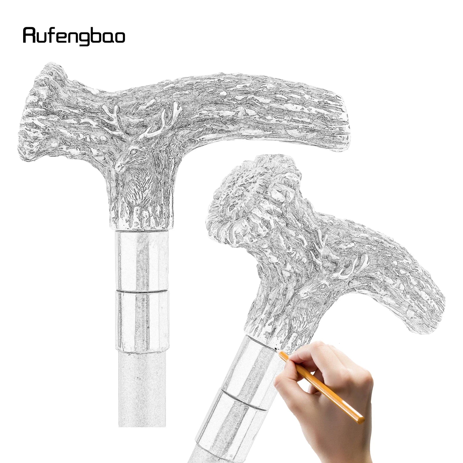 White Resin Deer Tree Root Head Walking Cane Fashion  Stick Gentleman  Cosplay Cane Knob Crosier 94cm  Performance Stage Cane