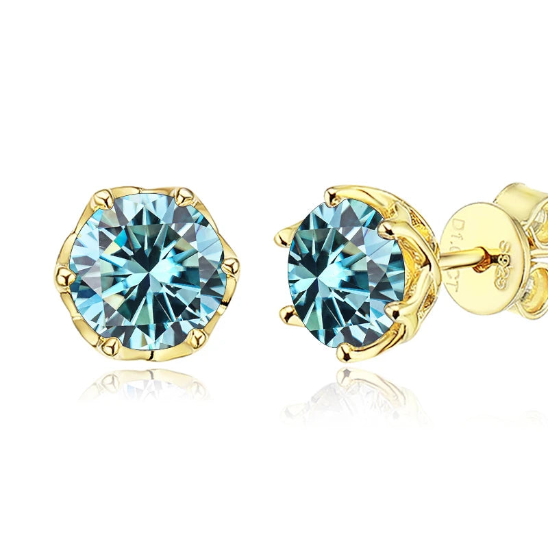 JoyceJelly 1/2/4CT D Color Moissanite Diamond Stud Earrings S925 Sterling Silver Plated 18K Gold Ear-studs Luxury Fine Jewelry