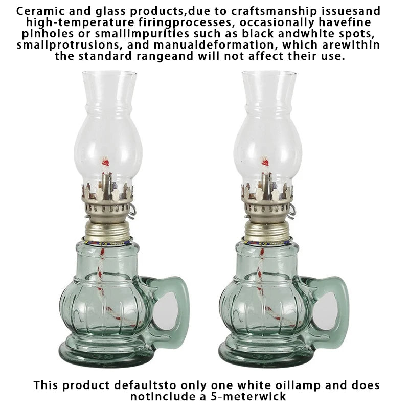 1/2 Pcs Retro Windproof Glass Lamp Mini Kerosene Oil Lamps with Handle for Indoor Use Emergency Lighting Christmas Wedding Decor
