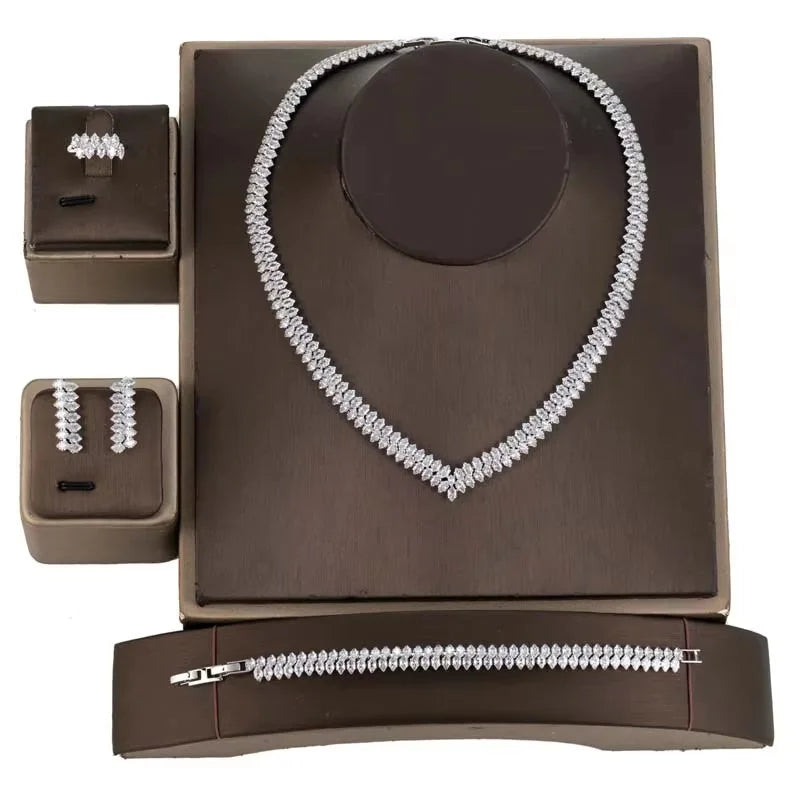 Jewelry Sets HADIYANA Romantic Sweet Wedding Jewelry Necklace Bracelet Ring Earrings BN9296 Dress Accessories