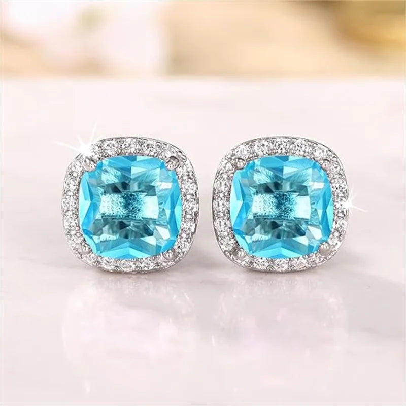 Gemstone-Inspired Cushion-Cut Cubic Zirconia Stud Earrings