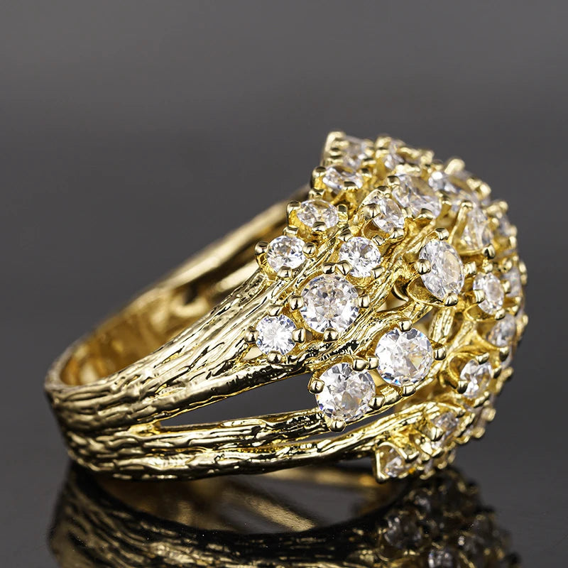 Huitan Branch Design Cubic Zirconia Ring – Gold Color