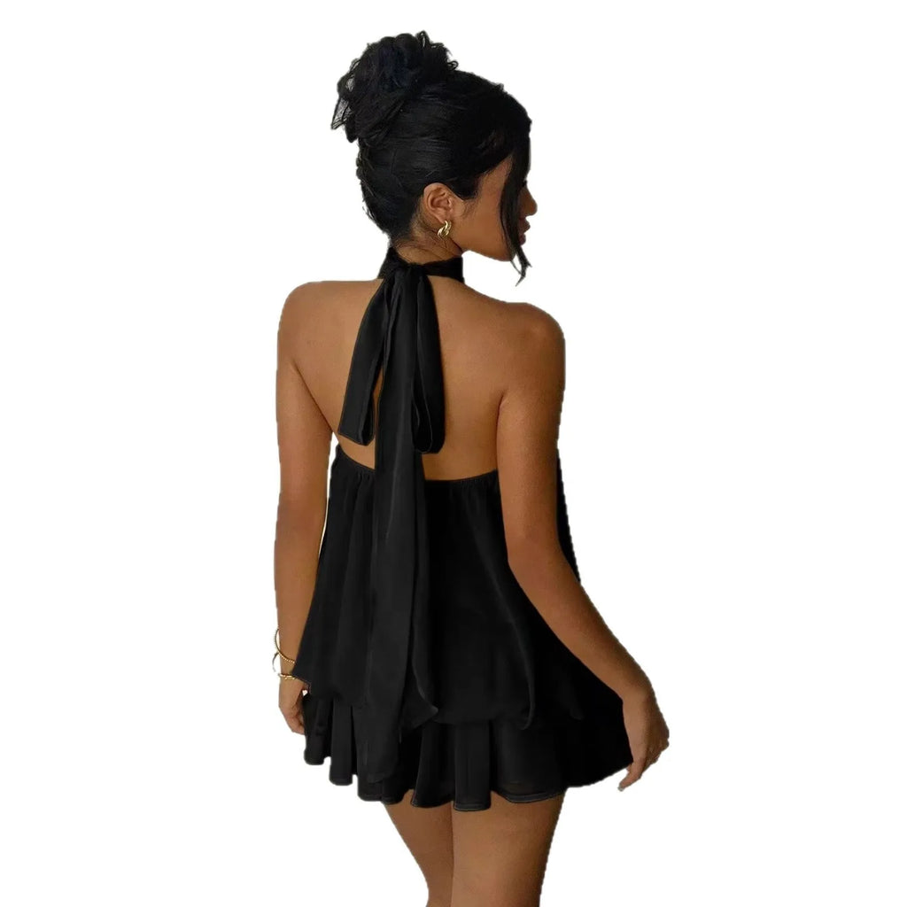 Women's Sleeveless Backless A-Line Mini Dress – Elegant Halter Party Dress