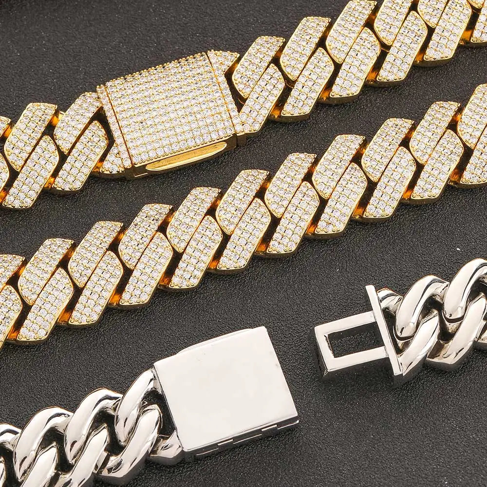 Hip Hop Jewelry 10/12/14/15/20mm CZ Cuban Link Necklace For Men Miami Bling Iced Out Prong Cuban Link Chain Party Gift