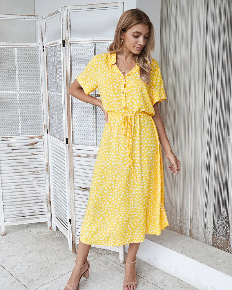 Vintage Floral Shirt Dress – Belted Mid-Calf Fit