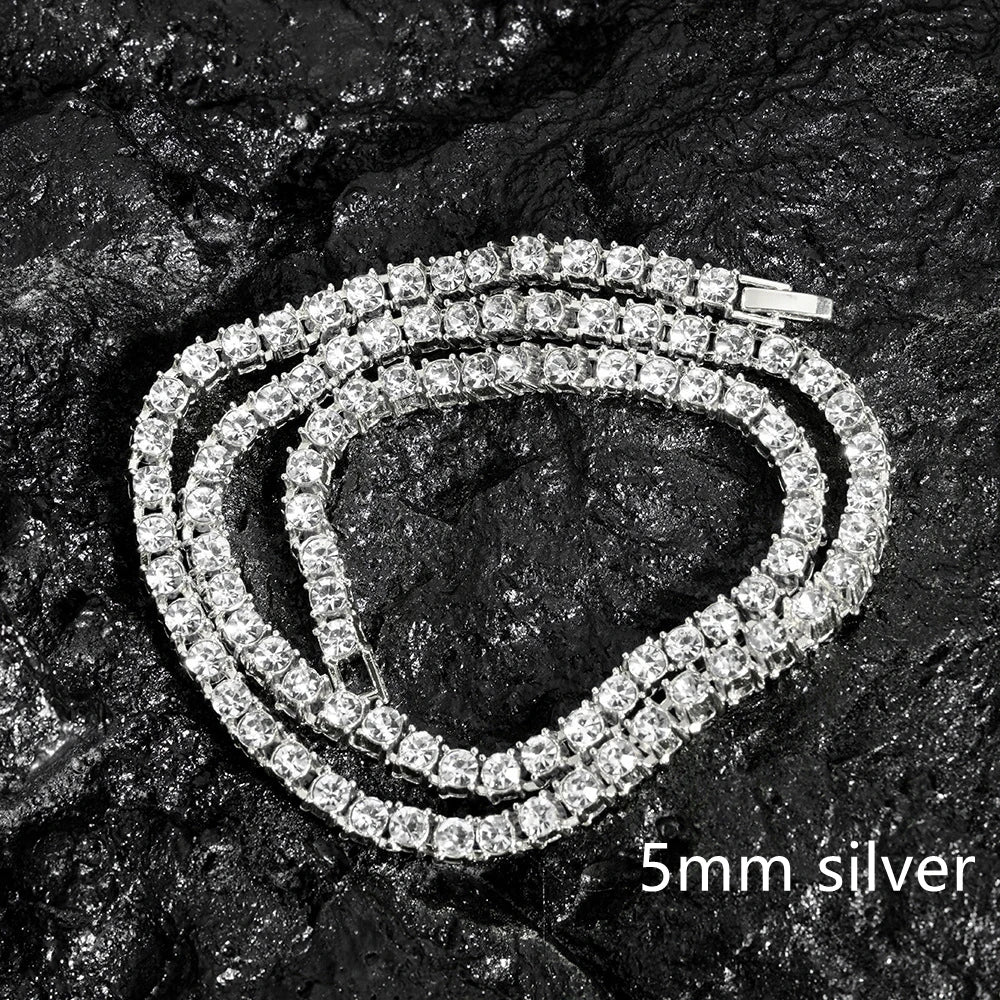 Iced Out Tennis Chain Necklace & Bracelet — 4mm or 5mm, Gold or Silver Tone | Unisex