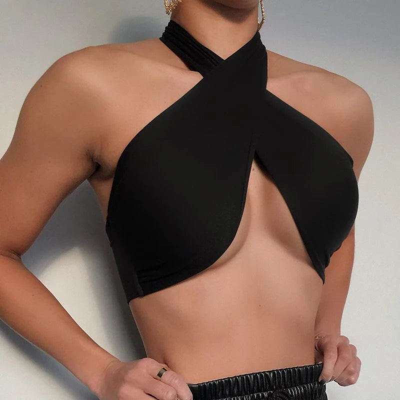 Crossover Back Off-Shoulder Crop Top | Lace-Up Y2K Tank