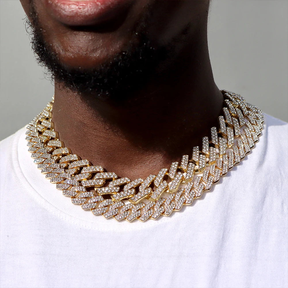 14mm Iced Out Cuban Link Chain — Prong-Set Choker & Bracelet, Gold or Silver Tone | Unisex