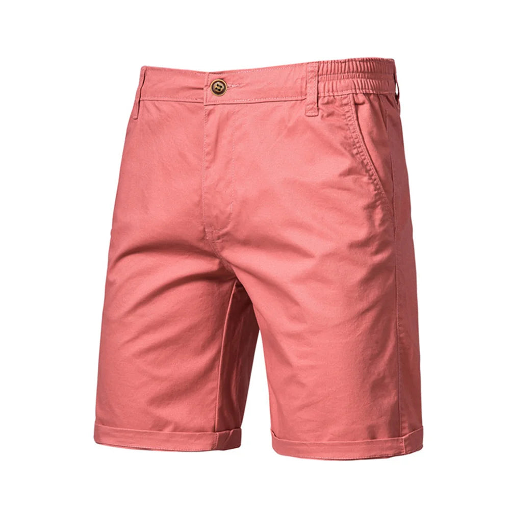 AIOPESON Summer 100% Cotton Solid Shorts Men High Quality Casual Business Social Elastic Waist Men Shorts 10 Colors Beach Shorts