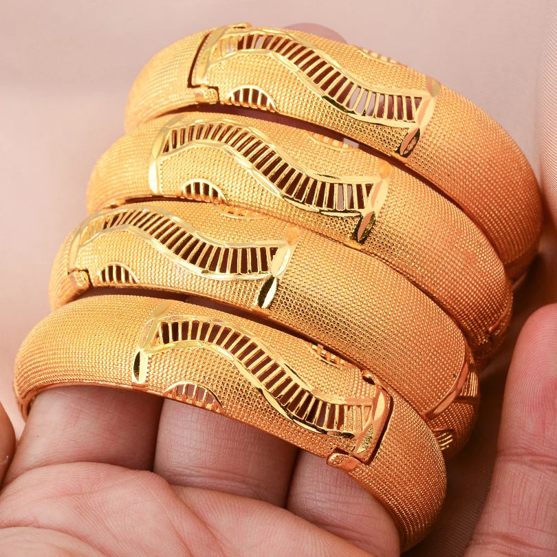 24K Luxury Gold Color Bangles For Women Wedding Bride Bracelets Gold Color Jewelry Middle East African Gifts