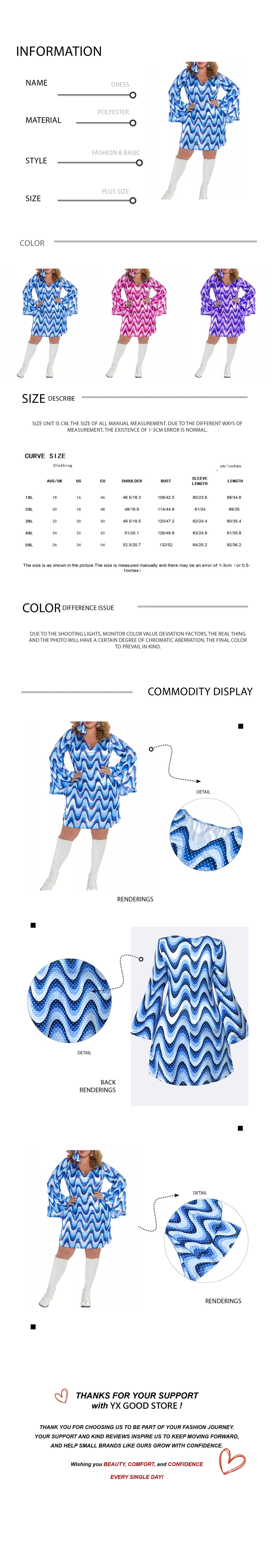 Plus Size 70s Floral Print Dress, Disco Party Mini with Bell Sleeves, Jazz Hippie A-Line Swing Dress for Women