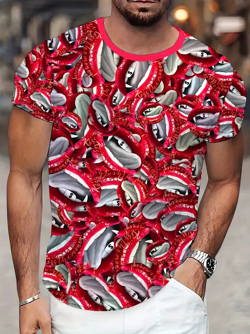 Men's fashion T-shirts interesting pattern 3D printing T-shirts casual graffiti short-sleeved T-shirts men's round neck T-shirts
