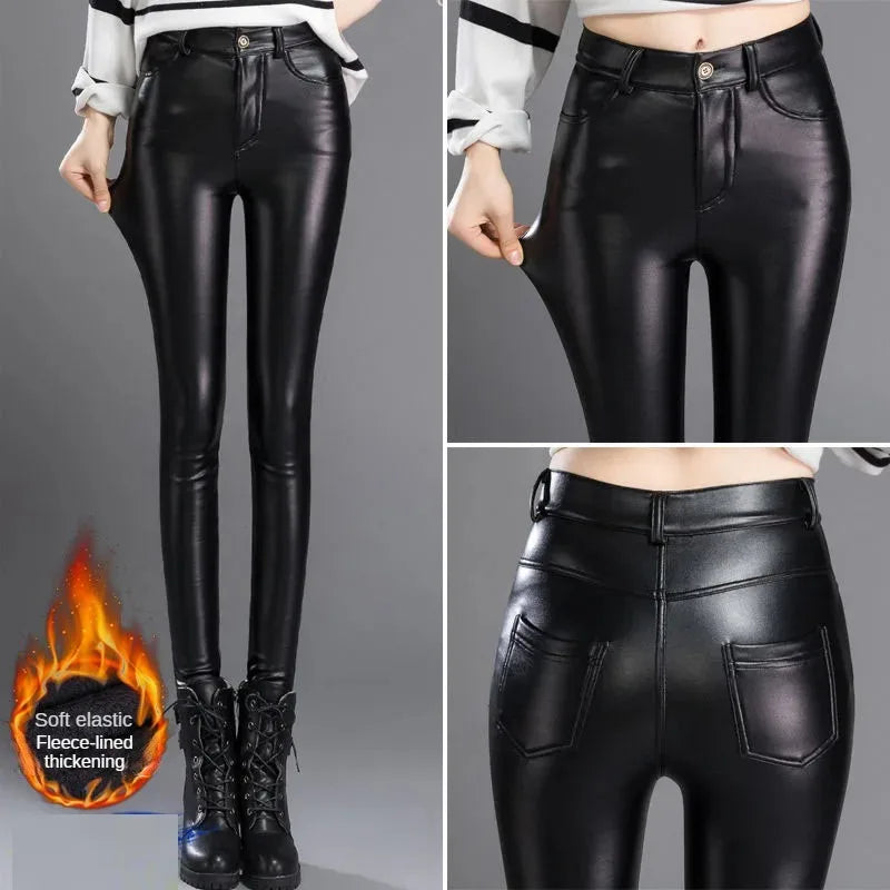 Women's High-Waisted Faux Leather Leggings | Black
