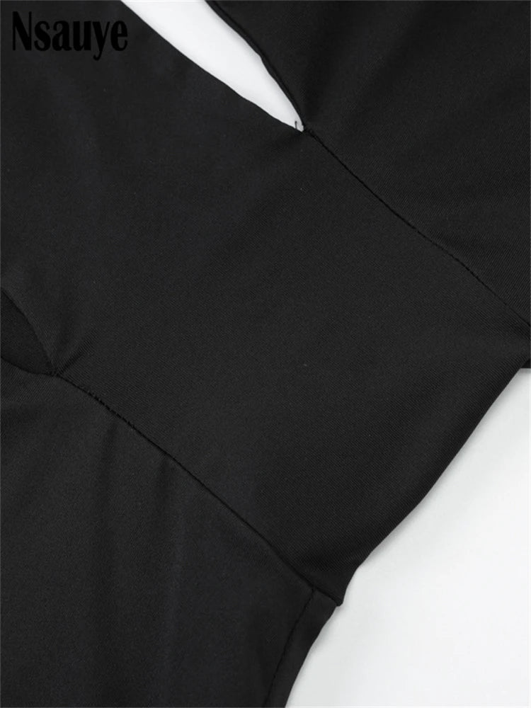 Nsauye Hollow Out Sexy Women Maxi Dress Black Sleeveless High Split Female Summer Autumn Skinny Elegant Long Dresses Party Club
