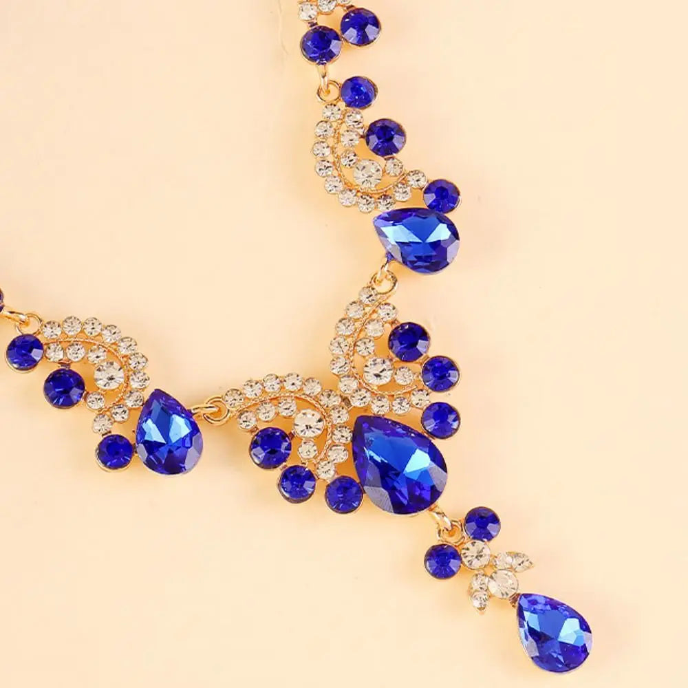 Luxury Rhinestone Jewelry Set Elegant Shiny Necklace Earrings Set Adjustable Waterdrop Pendant Wedding Bridal Accessories