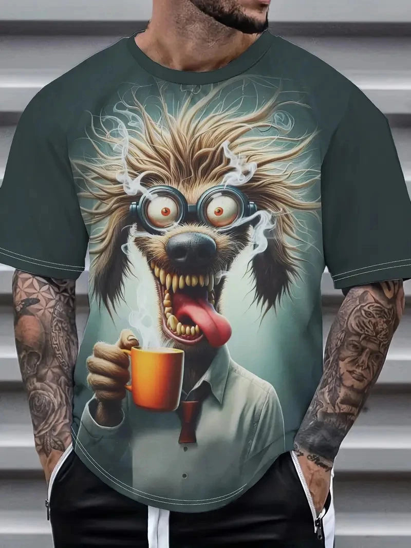 Men's fashion T-shirts interesting pattern 3D printing T-shirts casual graffiti short-sleeved T-shirts men's round neck T-shirts