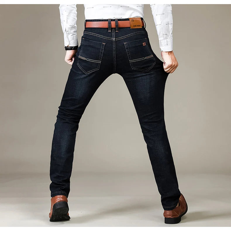 Men’s Classic Fitted Stretch Straight-Leg Jeans, Black & Blue