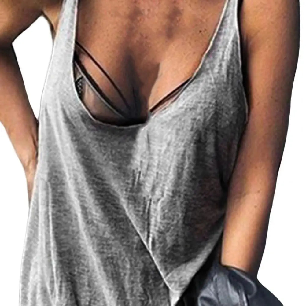 Women's U-Neck Sleeveless Loose Vest Top – Casual Solid Color Summer Cami