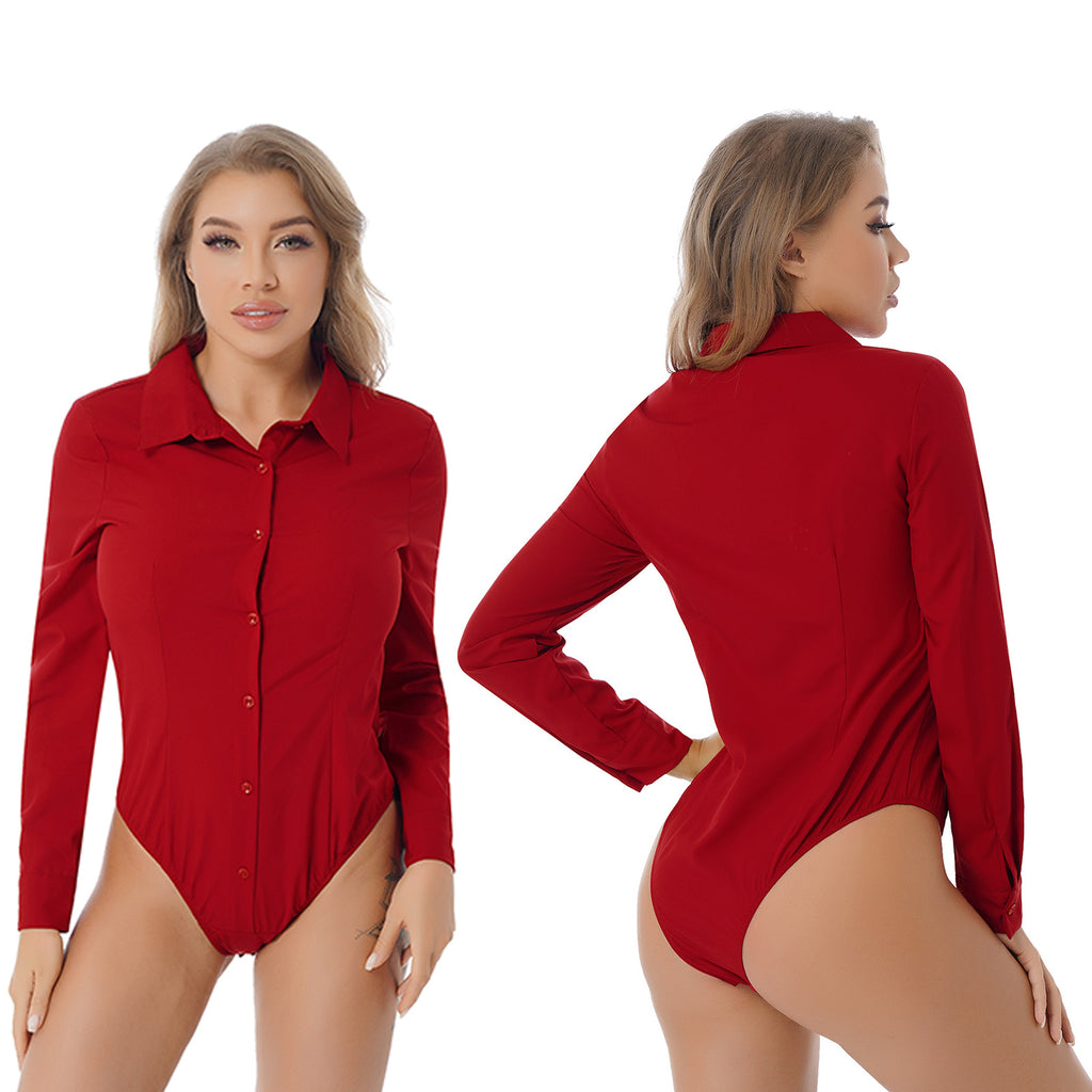 Women's Long Sleeve Bodysuit Shirt – Slim Fit Office Blouse Leotard Top
