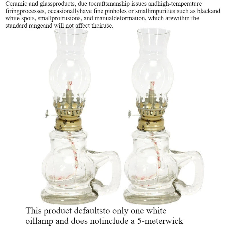 1/2 Pcs Retro Windproof Glass Lamp Mini Kerosene Oil Lamps with Handle for Indoor Use Emergency Lighting Christmas Wedding Decor