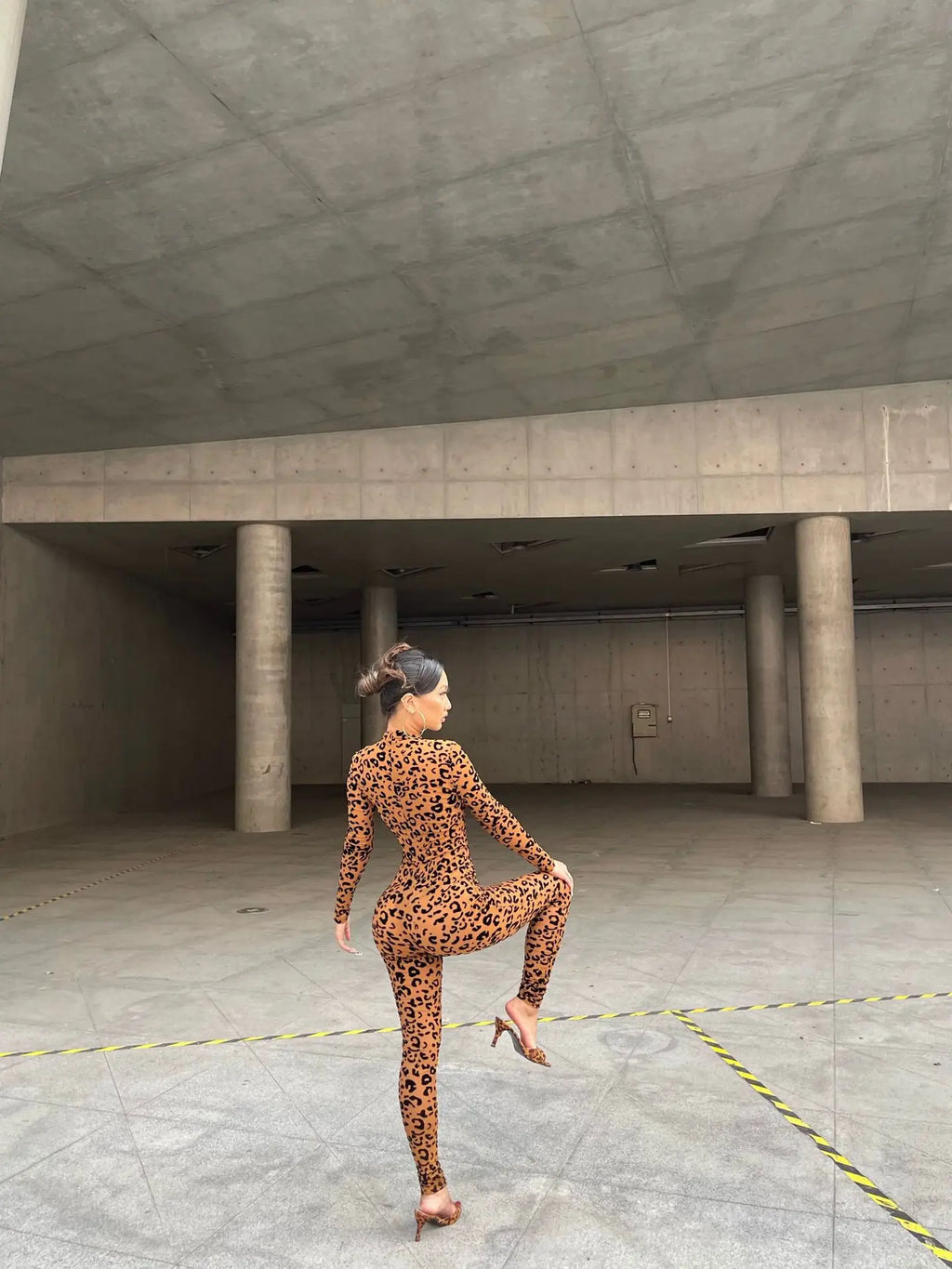 Y2k Hot Girl New Long Sleeve Bodycon Leopard Print Women Jumpsuit Sexy Sheer Mesh Bodysuits Catsuit Party Clubwear