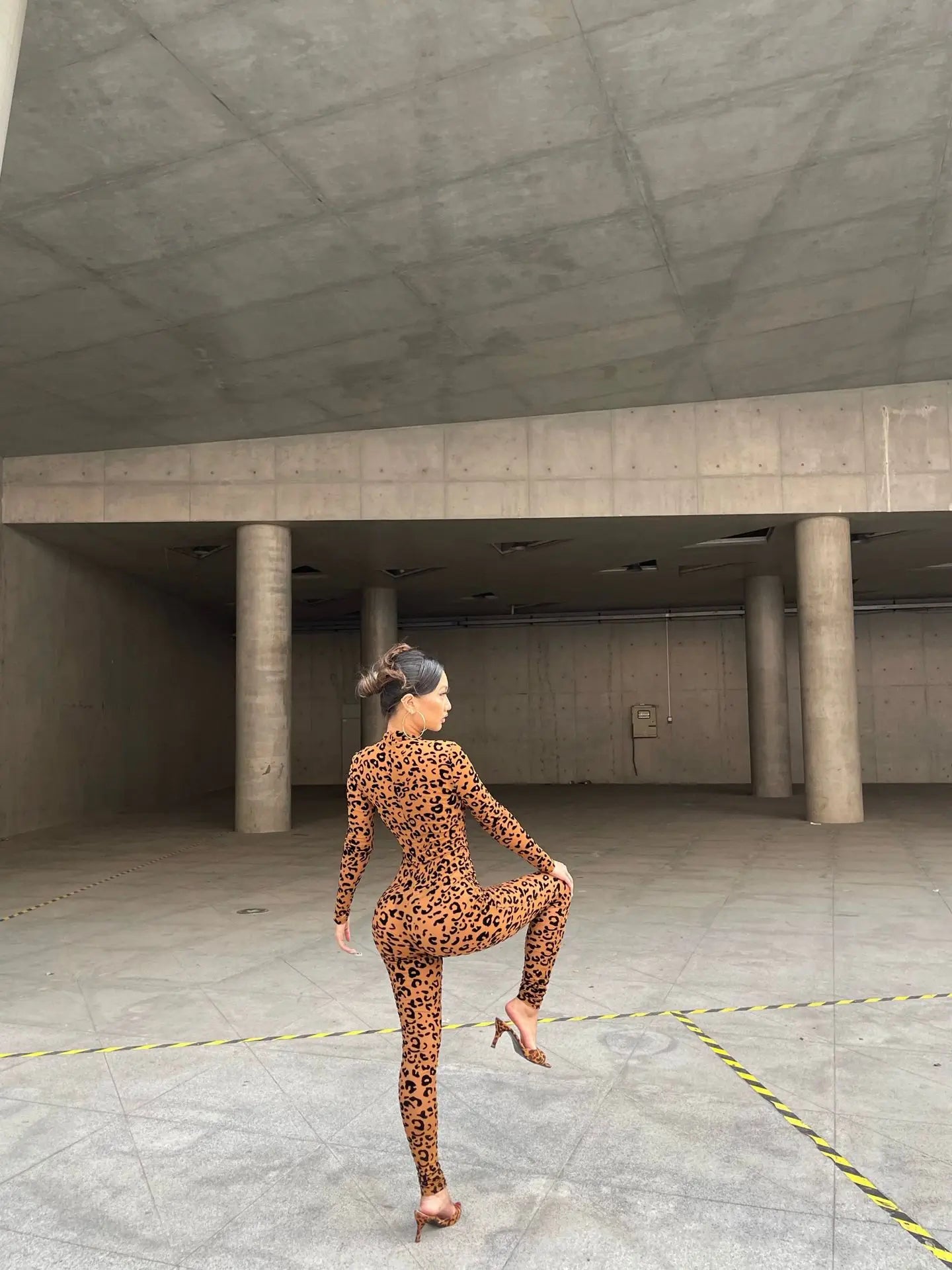 Y2k Hot Girl New Long Sleeve Bodycon Leopard Print Women Jumpsuit Sexy Sheer Mesh Bodysuits Catsuit Party Clubwear