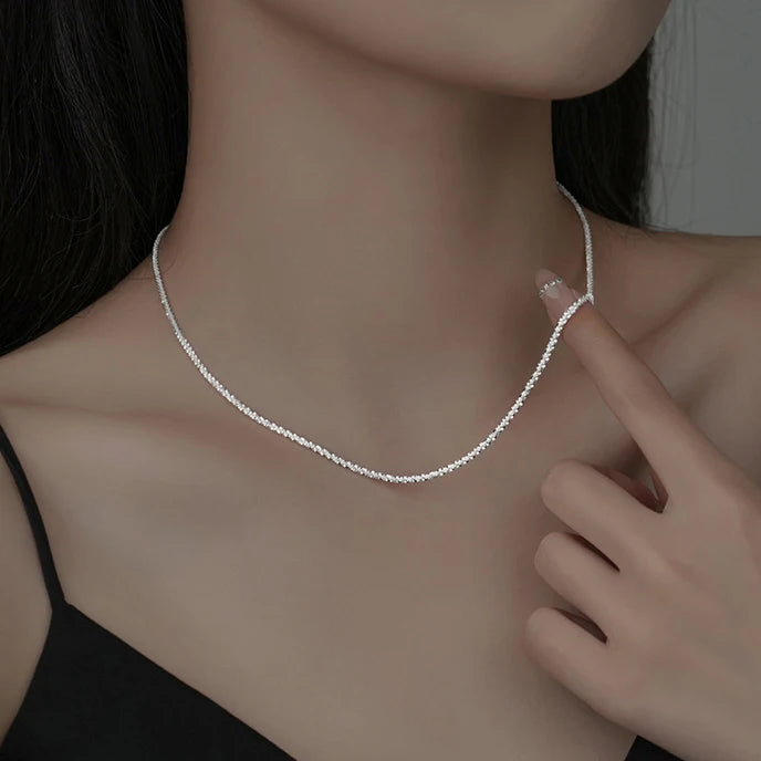INZATT Real 925 Sterling Silver Sparkling Chain Pendant Choker Necklace for Women Light Luxury Minimalist Fine Jewelry