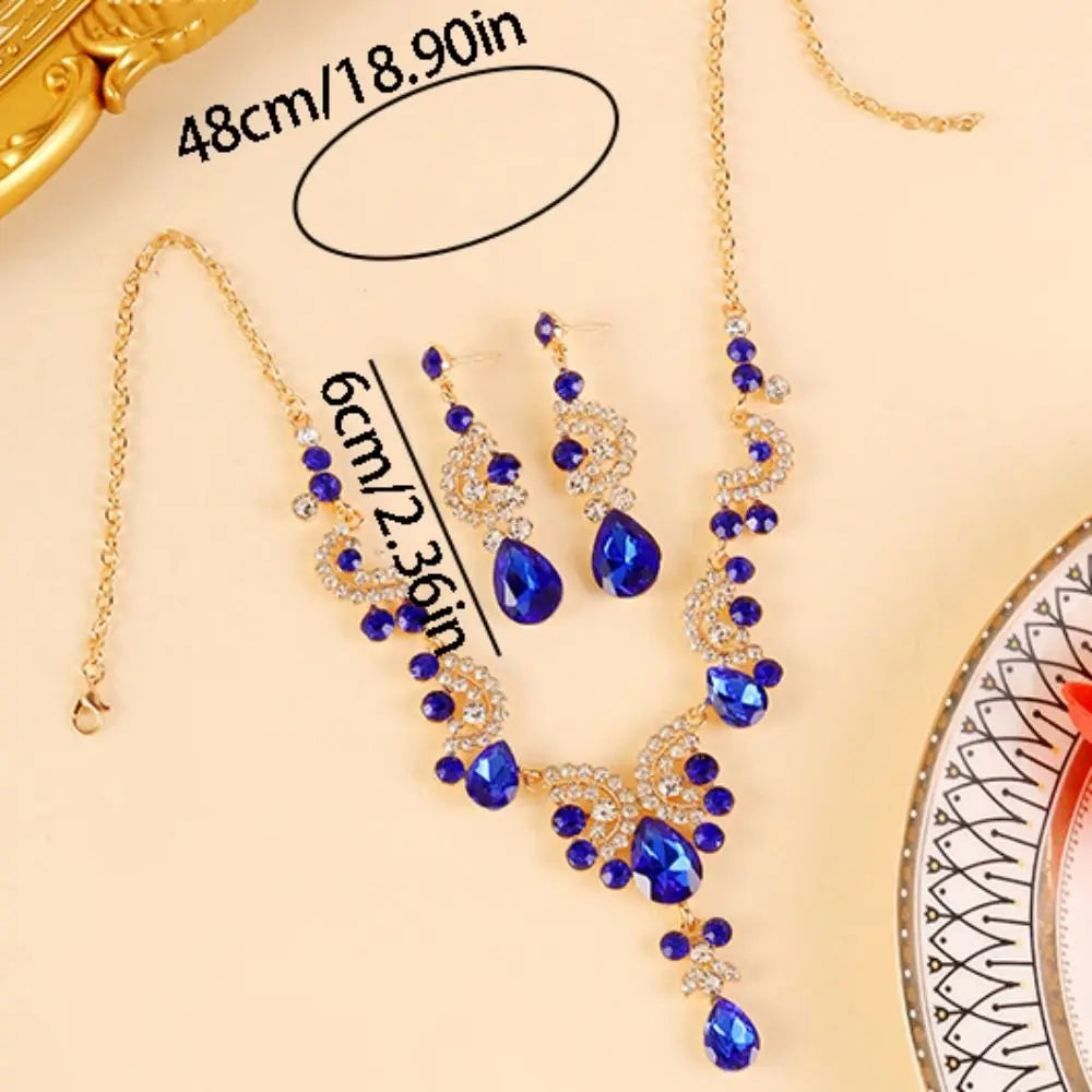 Luxury Rhinestone Jewelry Set Elegant Shiny Necklace Earrings Set Adjustable Waterdrop Pendant Wedding Bridal Accessories