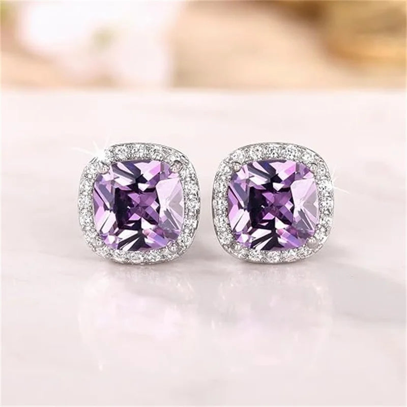 Gemstone-Inspired Cushion-Cut Cubic Zirconia Stud Earrings