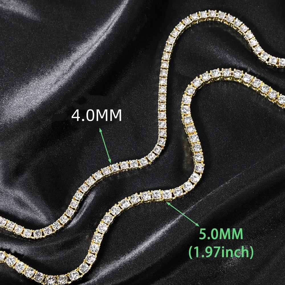 Iced Out Tennis Chain Necklace & Bracelet — 4mm or 5mm, Gold or Silver Tone | Unisex