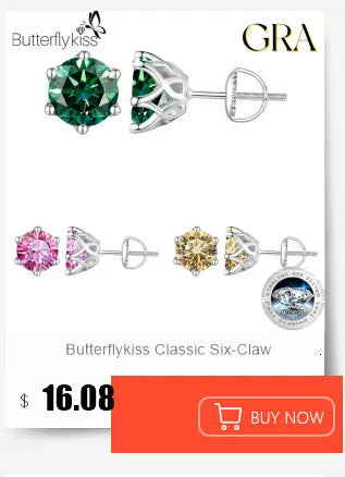 Butterflykiss D Color Moissanite Stud Earrings — 925 Sterling Silver | GRA Certified | 0.5CT, 1CT & 2CT | 20+ Colors