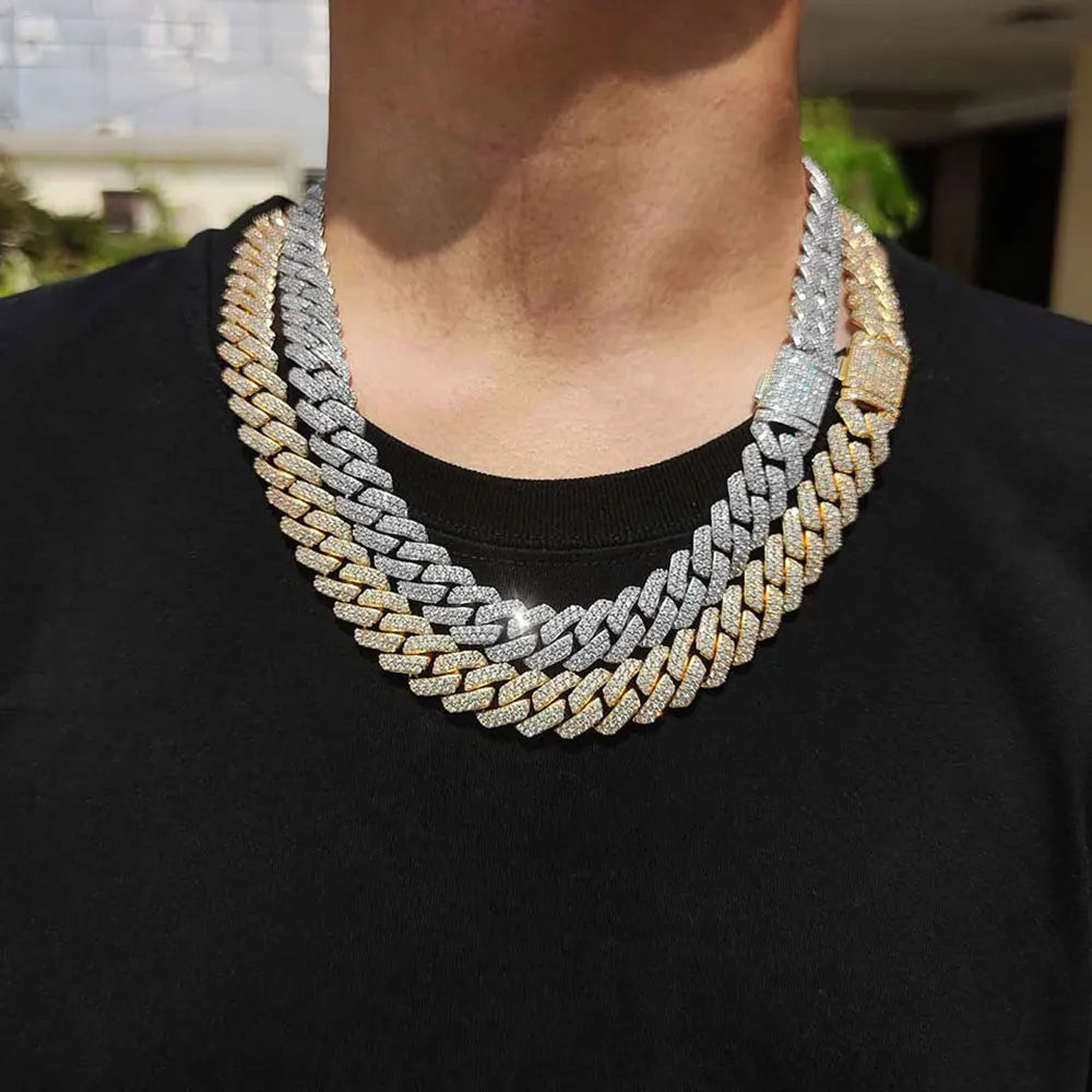 Hip Hop Jewelry 10/12/14/15/20mm CZ Cuban Link Necklace For Men Miami Bling Iced Out Prong Cuban Link Chain Party Gift
