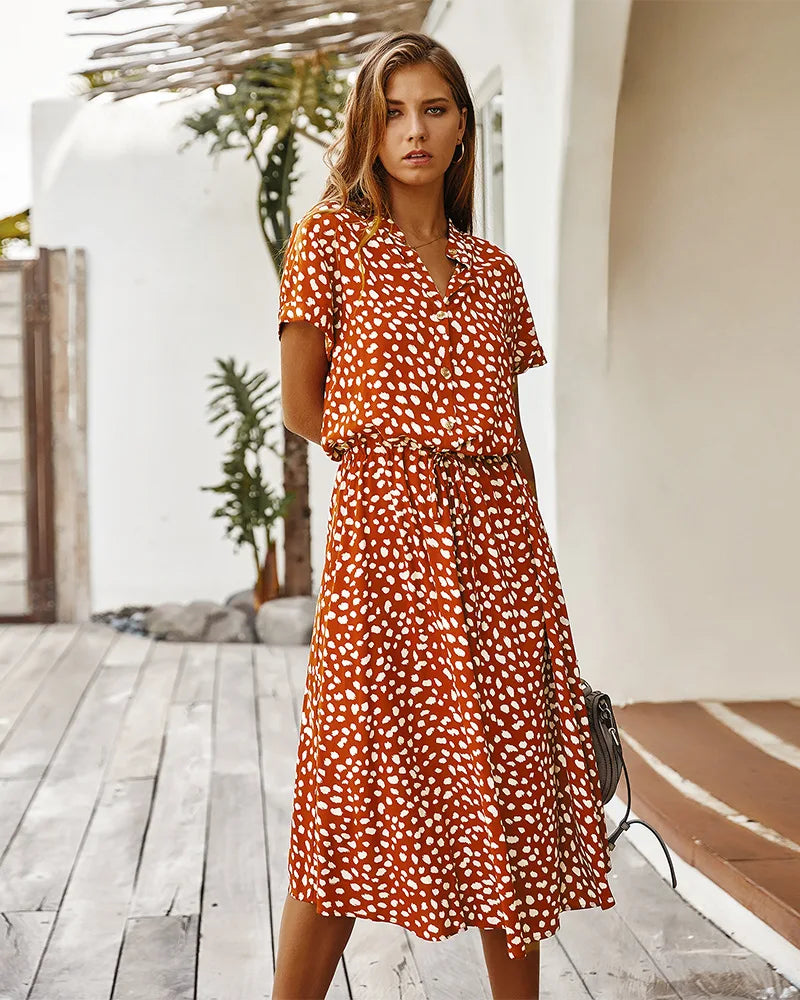 Vintage Floral Shirt Dress – Belted Mid-Calf Fit