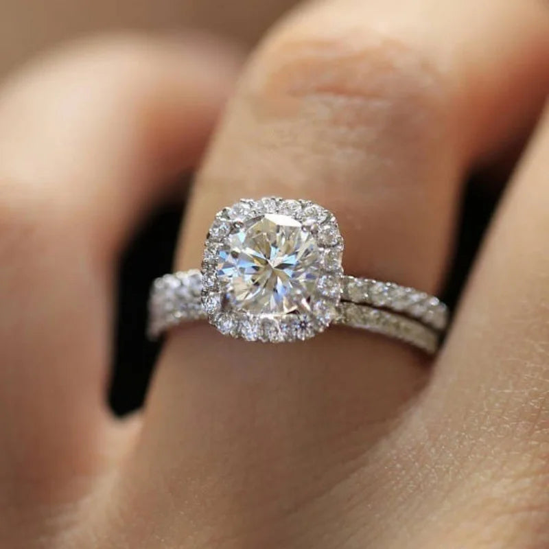 Simple CZ Engagement Ring — Silver-Tone Solitaire Wedding Band | Sizes 5–11