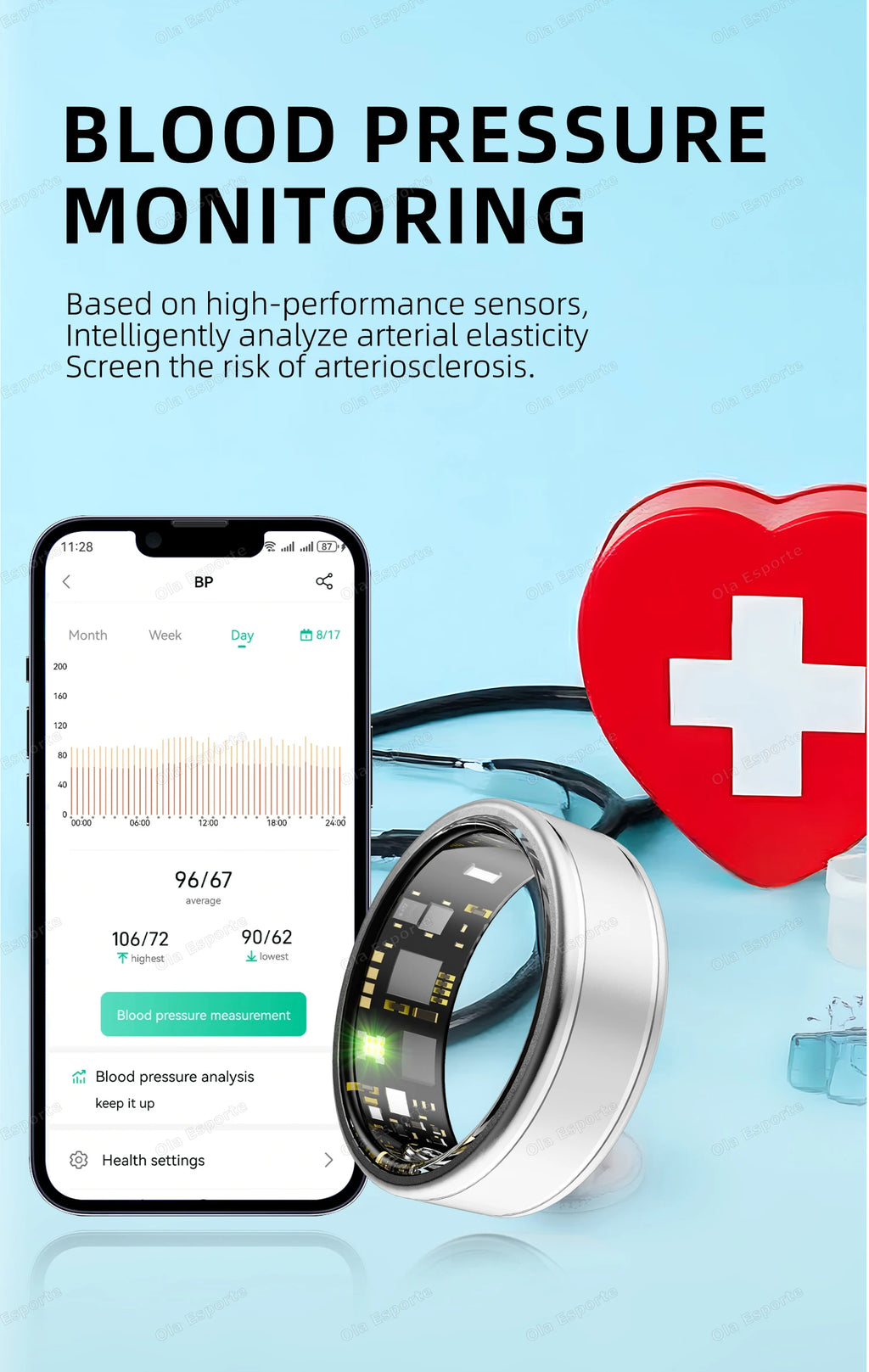 New Blood Pressure Sleep Health Monitor Smart Ring Sport Remote Camera smartring IP68 Waterproof Care for family Rings Men Women