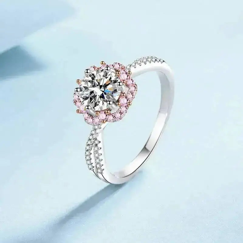 925 Sterling Silver 1ct Moissanite Halo Ring — GRA Certified, 12 Colours | Sizes 5–9